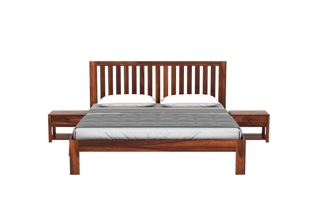 Craft D Art Sheesham Wood Queen Size Bed Without Storage (Honey Finish)