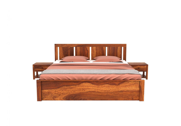 Craft D Art Sheesham Wood Queen Size Bed With Storage (Honey Finish)