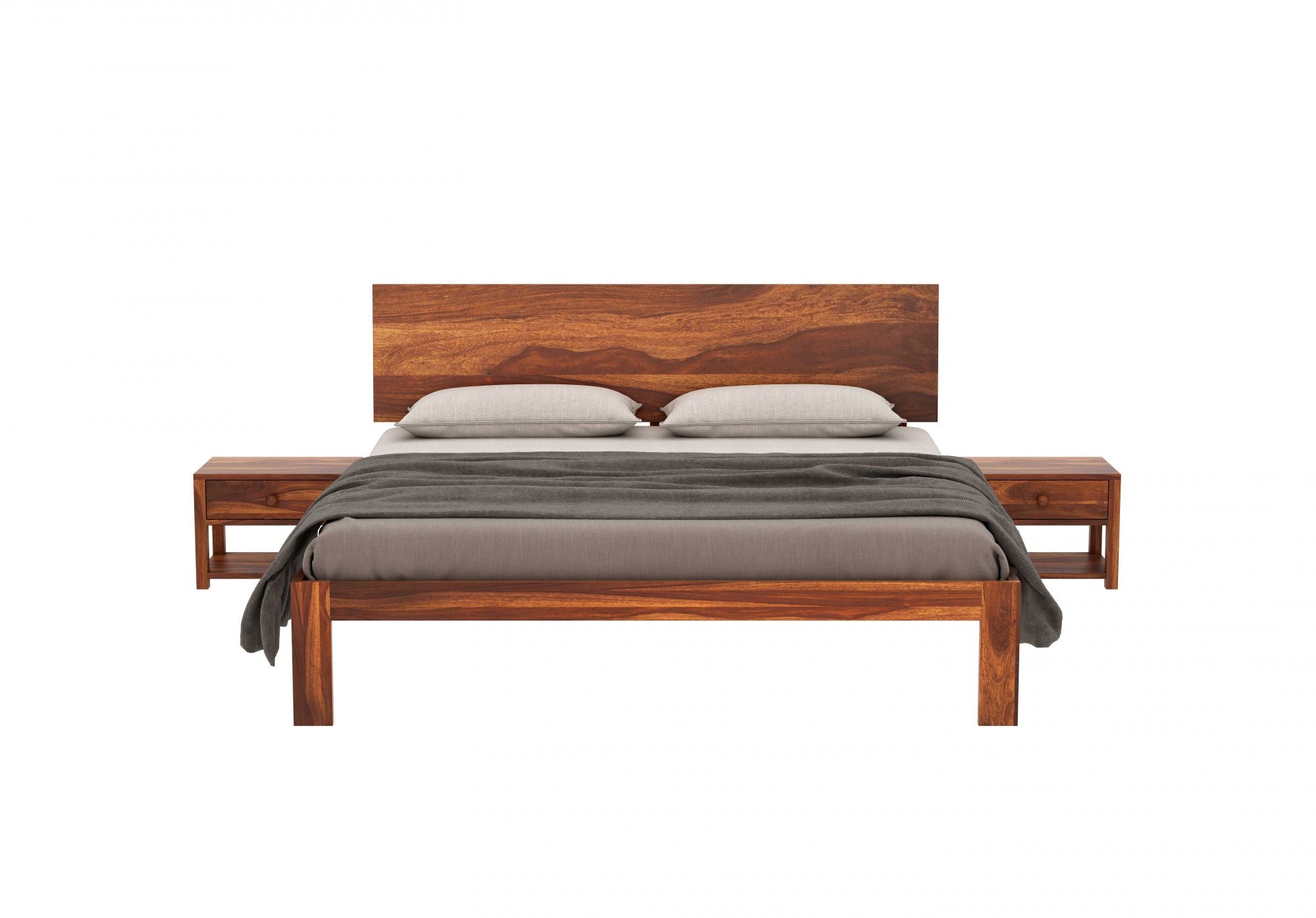 Craft D Art Sheesham Wood Queen Size Bed Without Storage (Honey Finish)