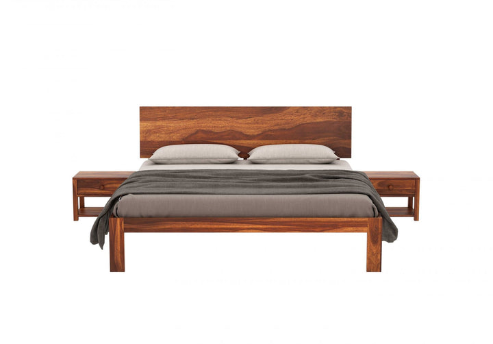 Craft D Art Sheesham Wood Queen Size Bed Without Storage (Honey Finish)