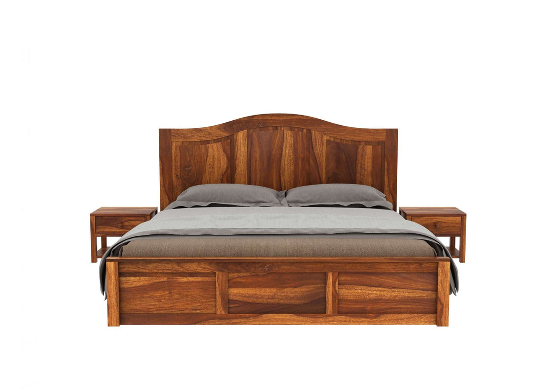 Craft D Art Sheesham Wood Queen Size Bed With Storage (Honey Finish)