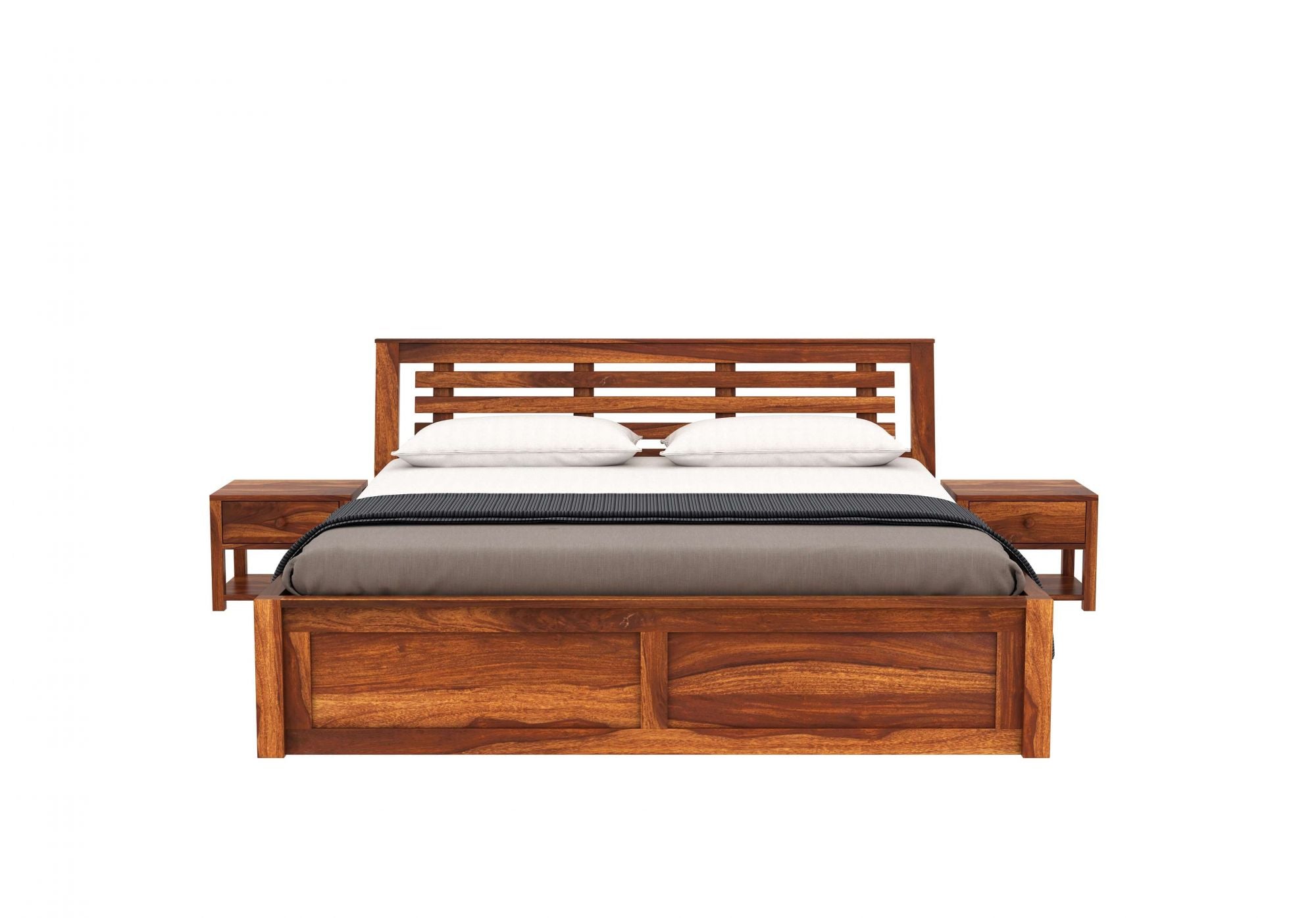 Craft D Art Sheesham Wood Queen Size Bed With Storage (Honey Finish)