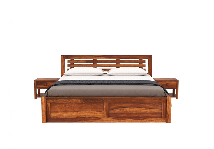 Craft D Art Sheesham Wood Queen Size Bed With Storage (Honey Finish)