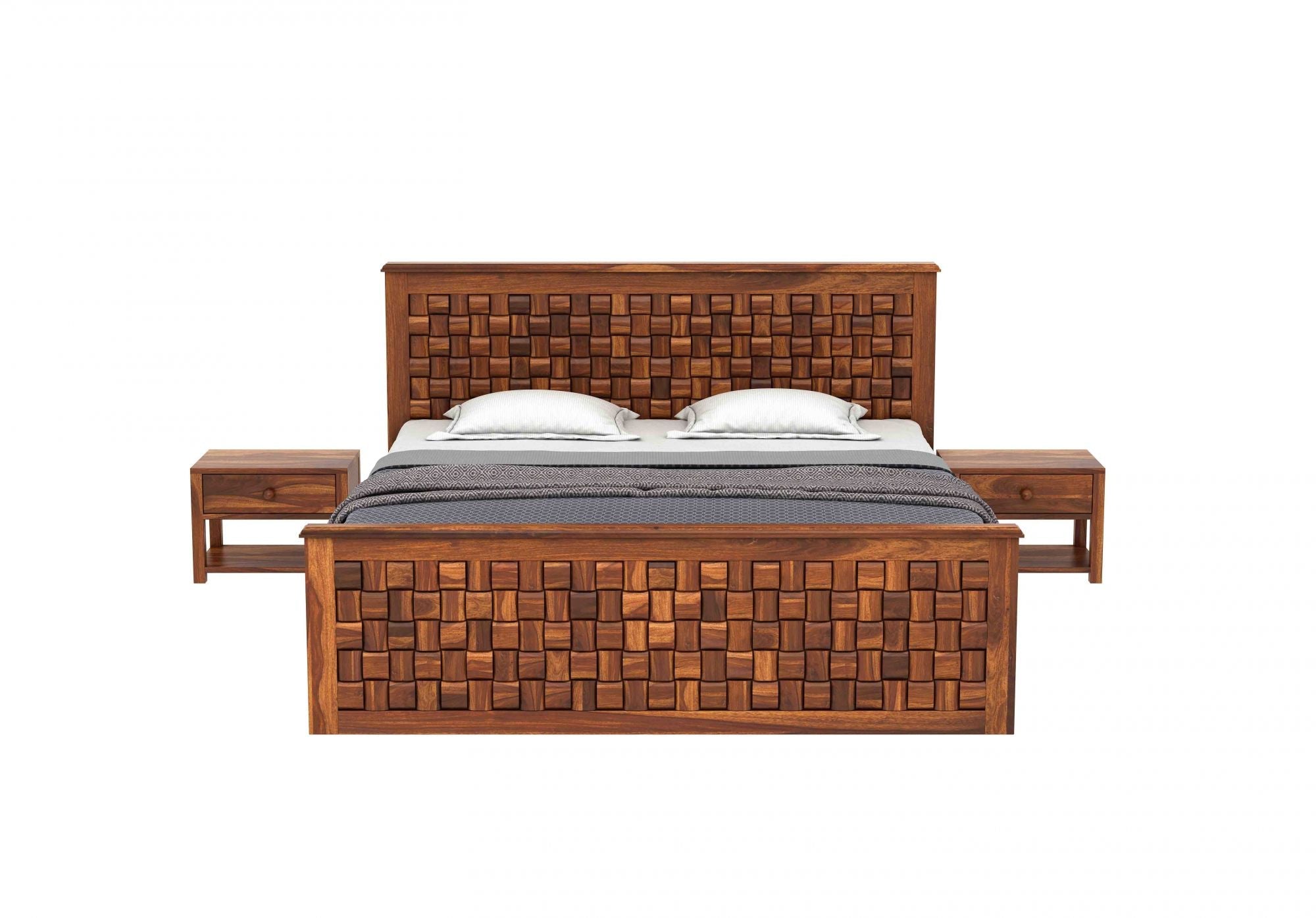 Craft D Art Sheesham Wood King Size Bed Without Storage (Honey Finish)