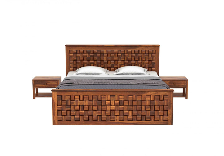 Craft D Art Sheesham Wood King Size Bed Without Storage (Honey Finish)
