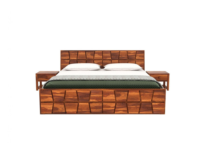 Craft D Art Solid Sheesham Wood King Size Bed with Geometric Design