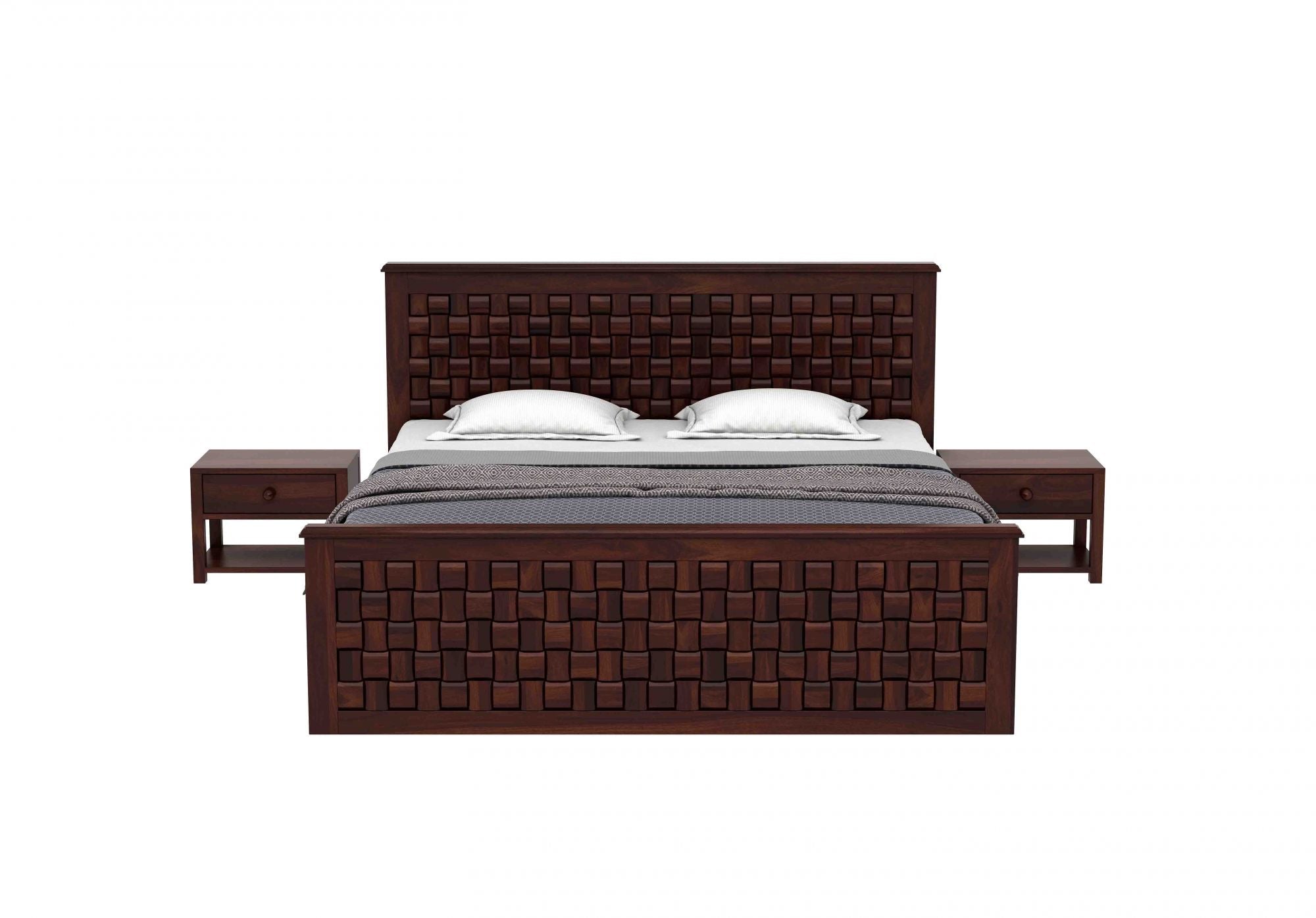 Craft D Art Sheesham Wood Queen Size Bed Without Storage (Walnut Finish)