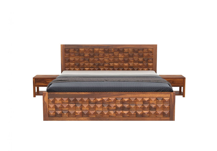 Craft D Art Sheesham Wood Queen Size Bed Without Storage (Honey Finish)