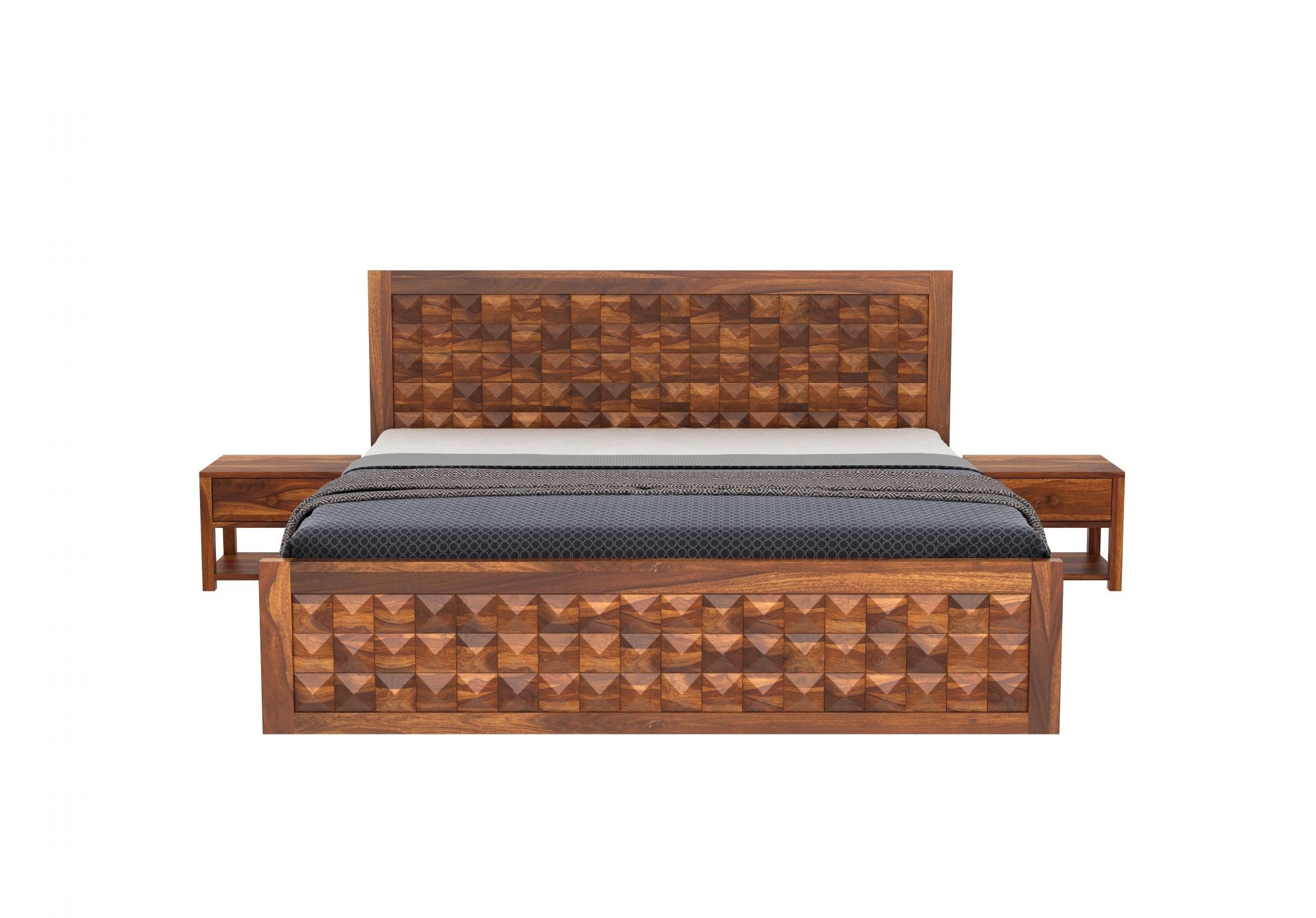 Craft D Art Sheesham Wood King Size Bed Without Storage (Honey Finish)