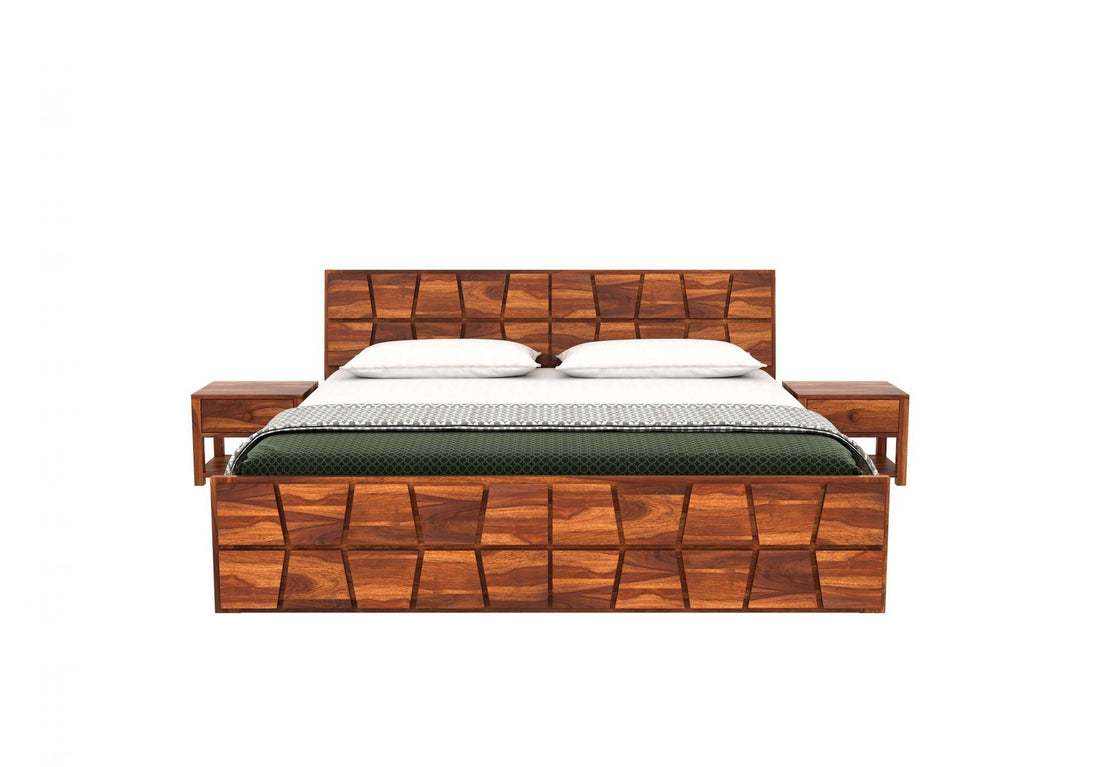 Craft D Art Sheesham Wood King Size Bed With Storage (Honey Finish)