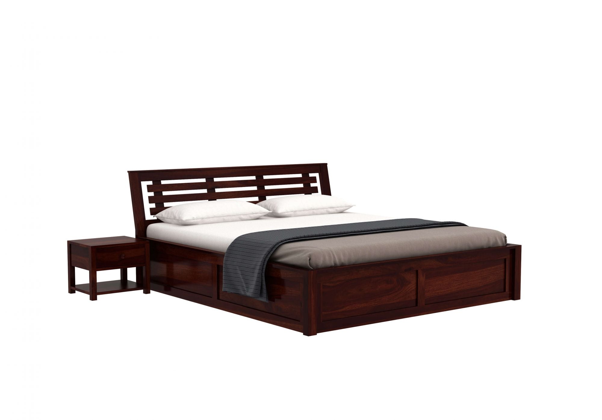 Craft D Art Sheesham Wood Queen Size Bed With Storage (Walnut Finish)