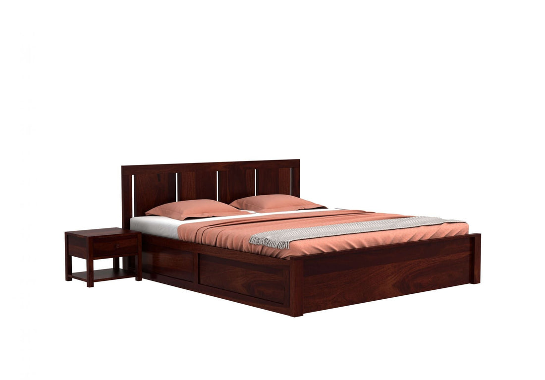 Craft D Art Sheesham Wood Queen Size Bed With Storage (Walnut Finish)