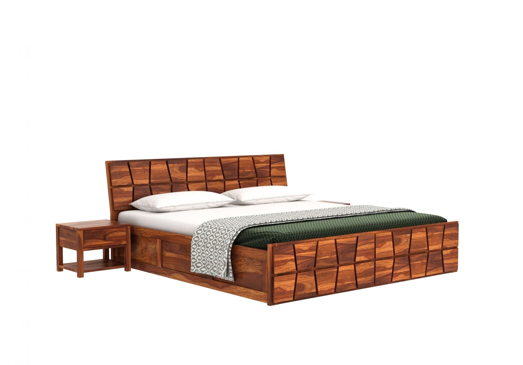 Craft D Art Sheesham Wood King Size Bed With Storage (Honey Finish)