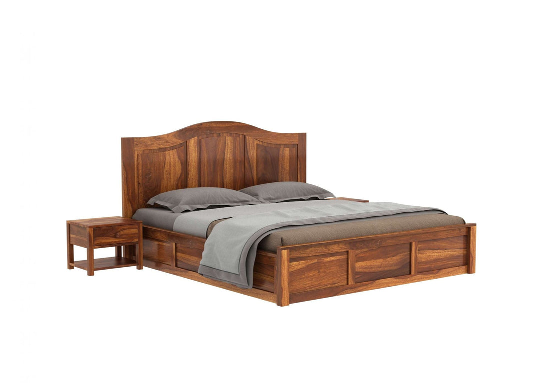 Craft D Art Sheesham Wood Queen Size Bed With Storage (Honey Finish)