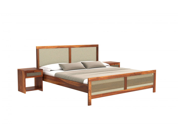 Aaryx Sheesham Wood Queen Size Bed Without Storage (Honey Finish)