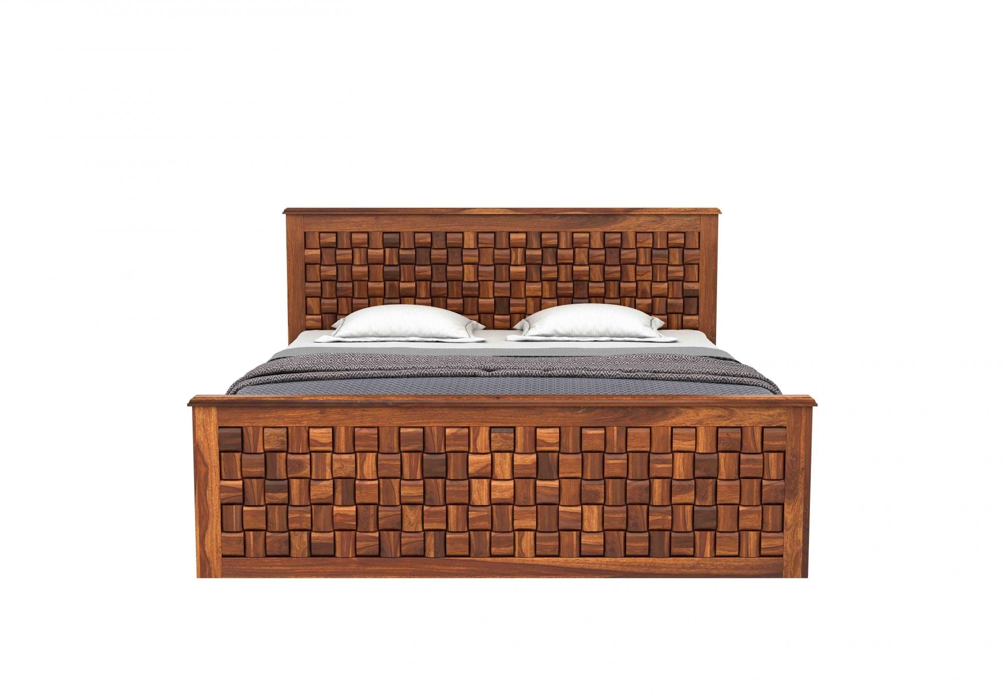 Craft D Art Sheesham Wood King Size Bed Without Storage (Honey Finish)