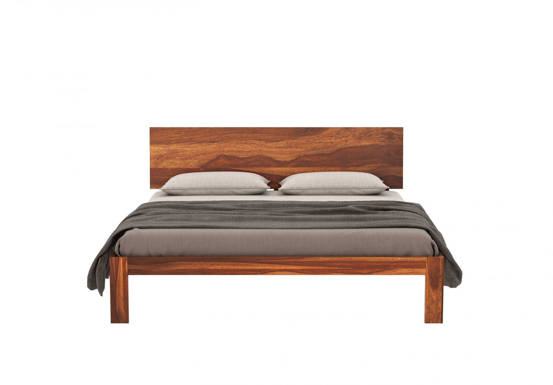 Craft D Art Sheesham Wood King Size Bed Without Storage (Honey Finish)