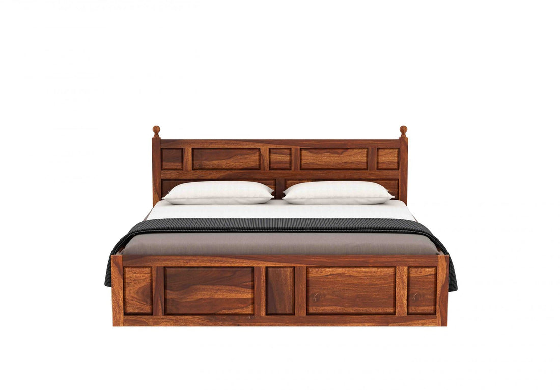 Craft D Art Sheesham Wood Queen Size Bed With Storage (Honey Finish)