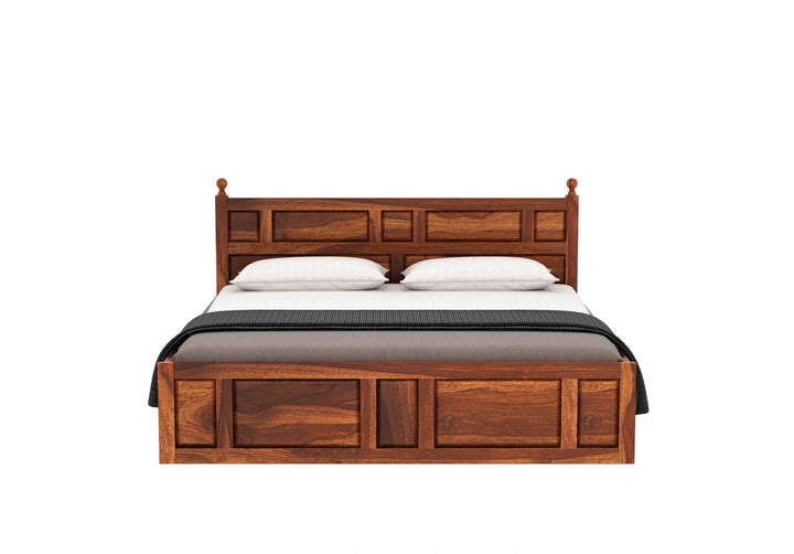 Craft D Art Sheesham Wood Queen Size Bed With Storage (Honey Finish)