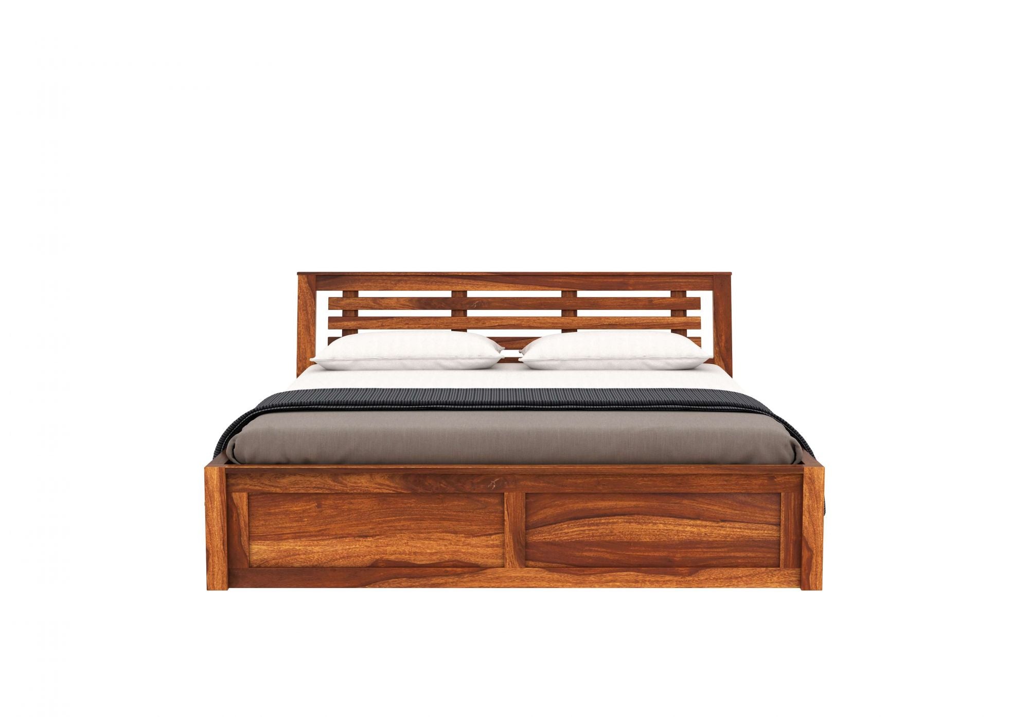 Craft D Art Sheesham Wood Queen Size Bed With Storage (Honey Finish)
