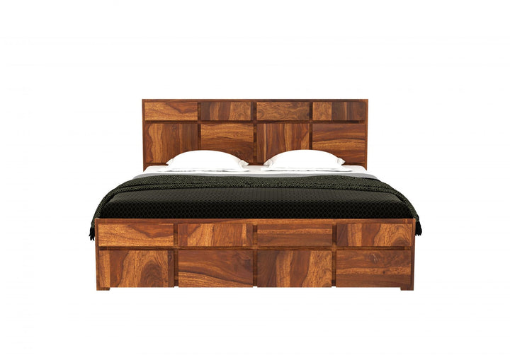 Craft D Art Sheesham Wood King Size Bed With Storage (Honey Finish)