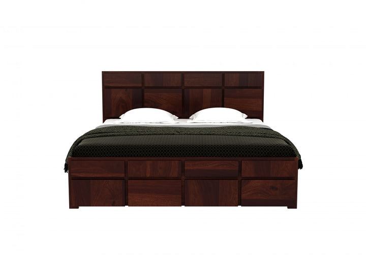 Craft D Art Sheesham Wood Queen Size Bed With Storage (Walnut Finish)