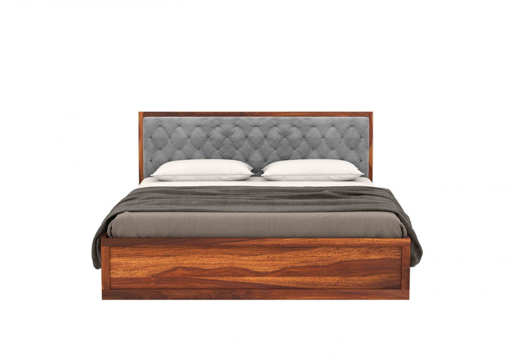 Solid Sheesham Wood Queen Size Bed with Upholstered Headboard