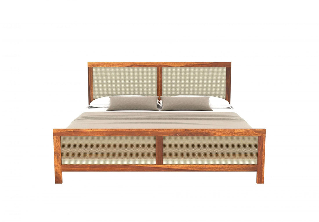 Aaryx Sheesham Wood Queen Size Bed Without Storage (Honey Finish)
