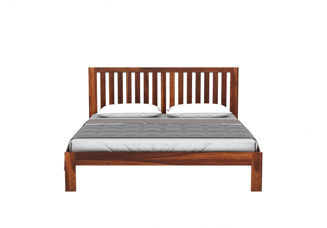 Craft D Art Sheesham Wood Queen Size Bed Without Storage (Honey Finish)