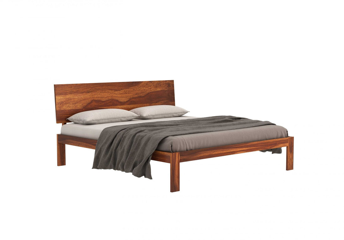 Craft D Art Sheesham Wood Queen Size Bed Without Storage (Honey Finish)