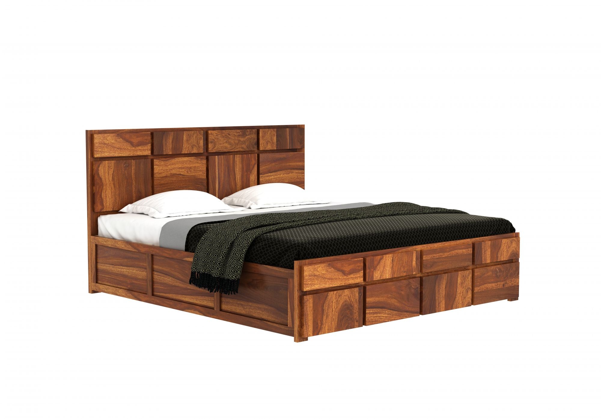 Craft D Art Sheesham Wood King Size Bed With Storage (Honey Finish)