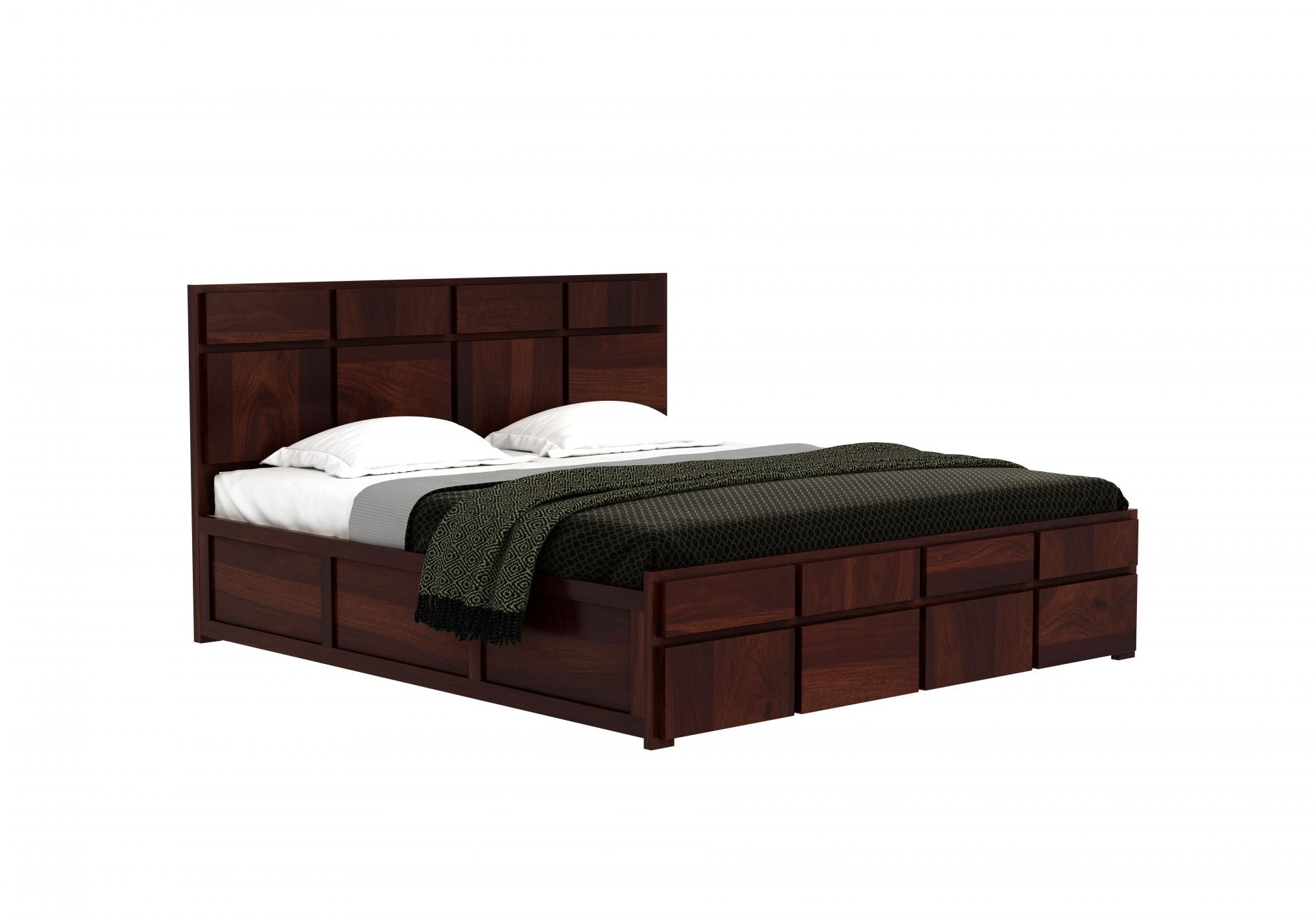 Craft D Art Sheesham Wood Queen Size Bed With Storage (Walnut Finish)