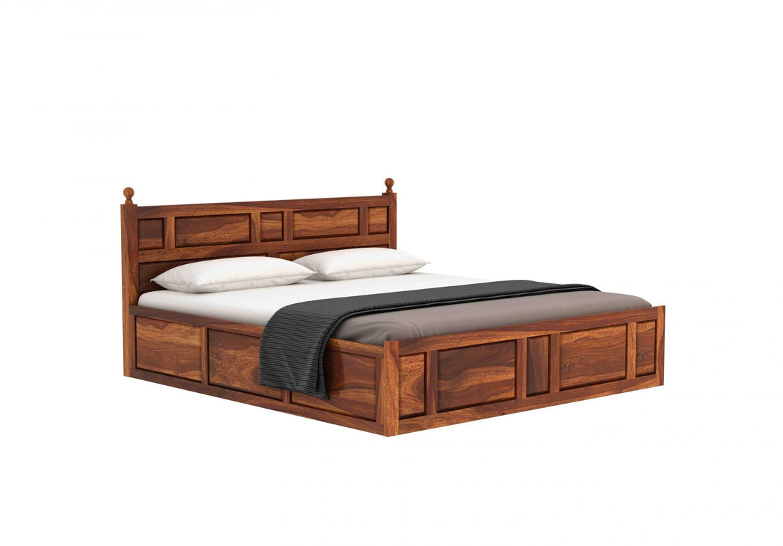 Craft D Art Sheesham Wood Queen Size Bed With Storage (Honey Finish)