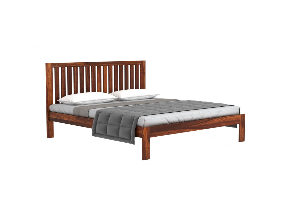 Craft D Art Sheesham Wood King Size Bed Without Storage (Honey Finish)