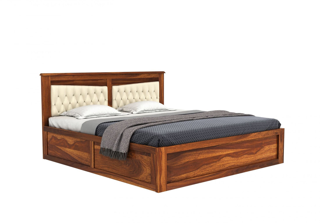 Craft D Art Sheesham Wood King Size Bed With Storage (Honey Finish)