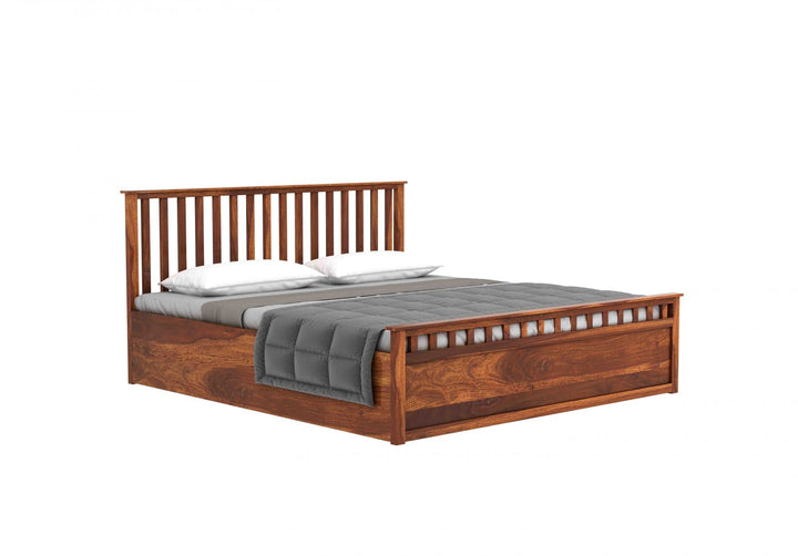 Craft D Art Sheesham Wood Queen Size Bed With Storage (Honey Finish)