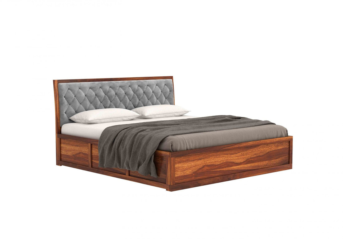 Craft D Art Sheesham Wood King Size Bed With Storage (Honey Finish)
