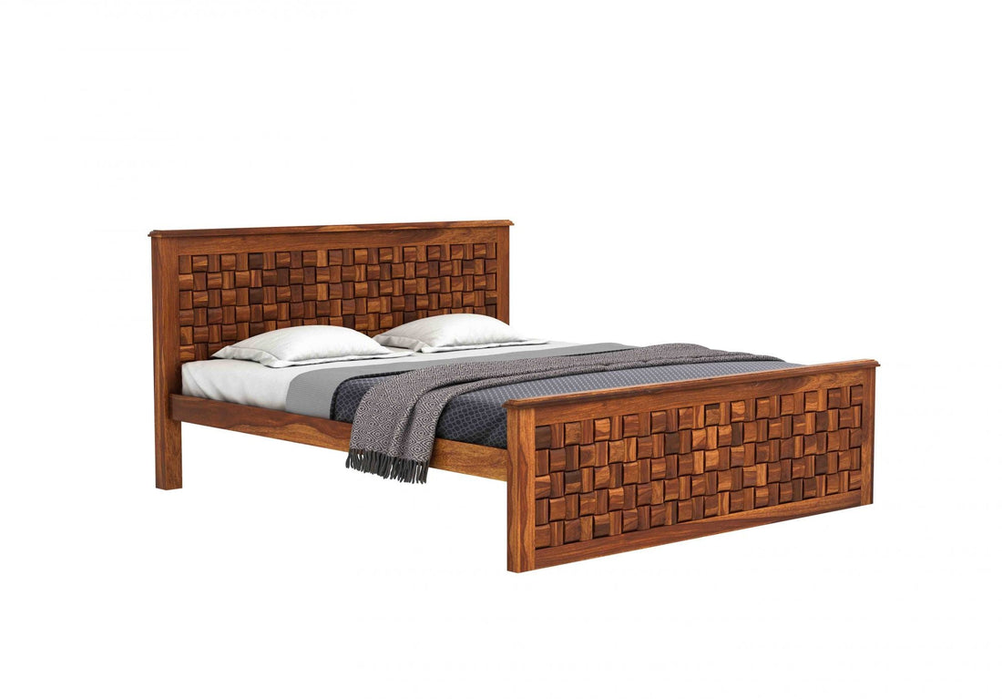 Craft D Art Sheesham Wood King Size Bed Without Storage (Honey Finish)