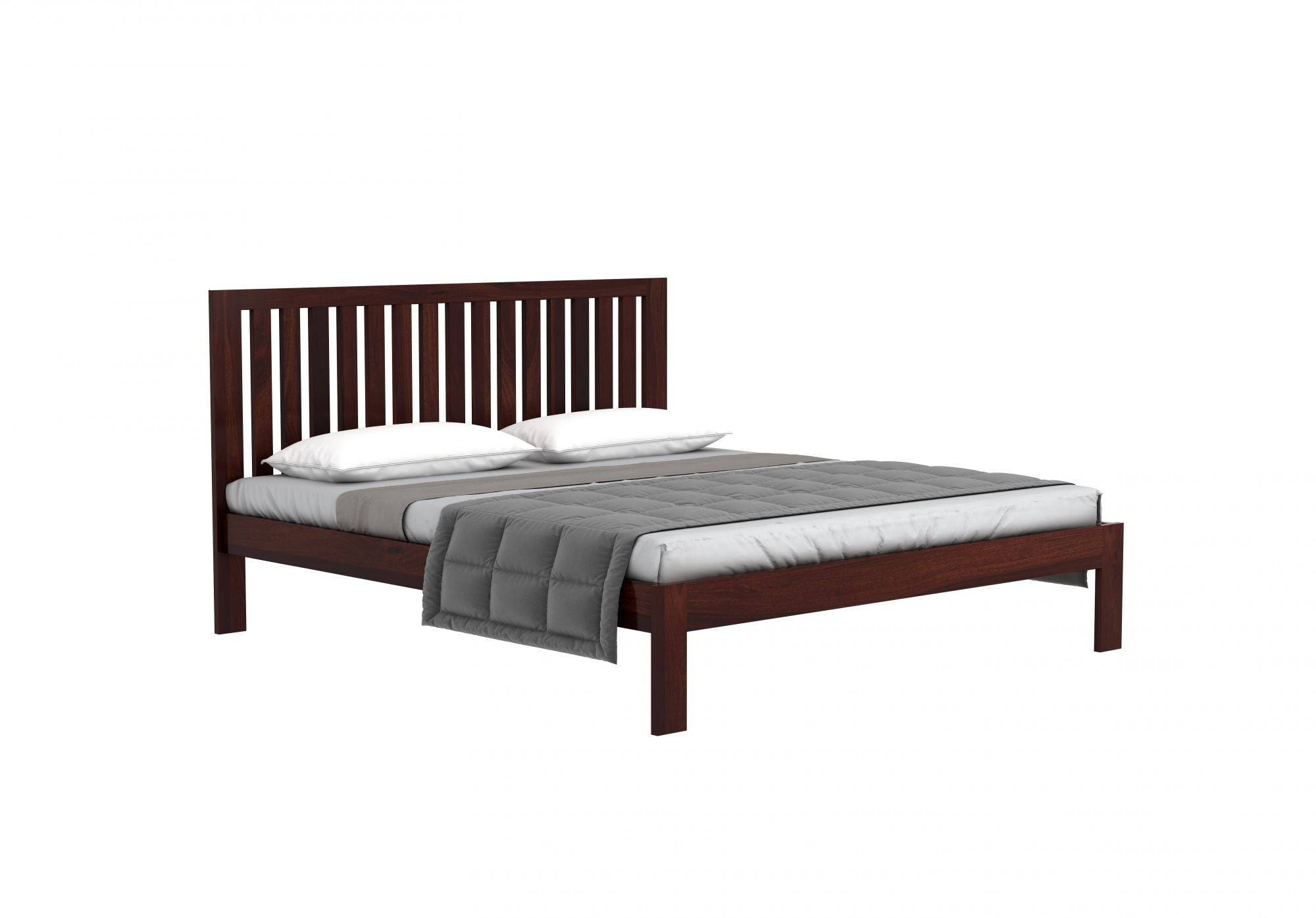 Craft D Art Sheesham Wood Queen Size Bed Without Storage (Walnut Finish)