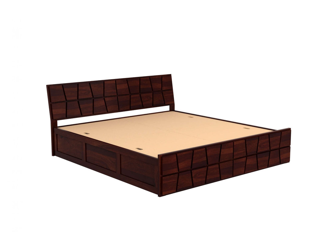 Craft D Art Sheesham Wood Queen Size Bed With Storage (Walnut Finish)