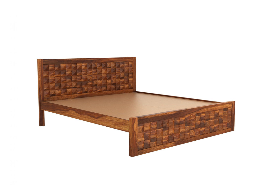 Craft D Art Sheesham Wood Queen Size Bed Without Storage (Honey Finish)