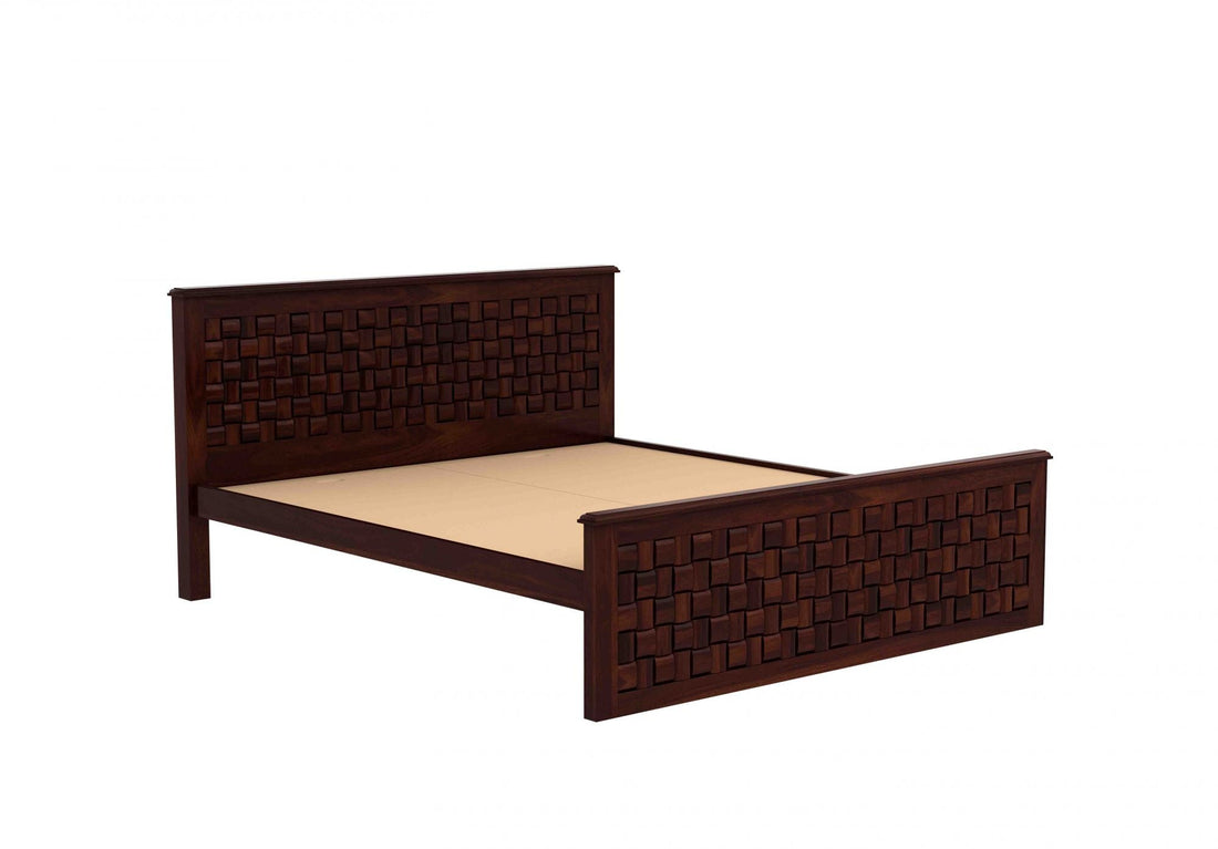 Craft D Art Sheesham Wood Queen Size Bed Without Storage (Walnut Finish)