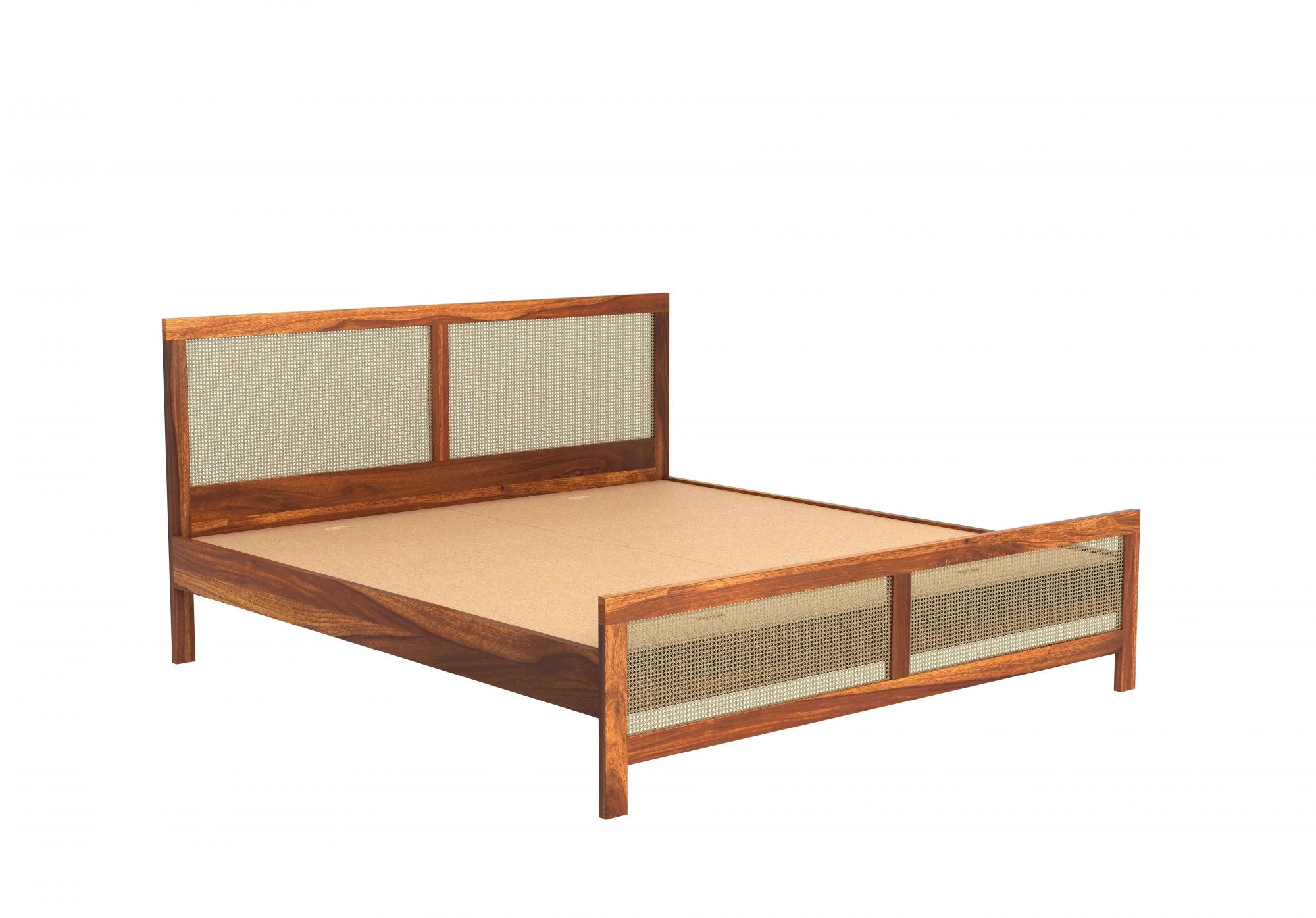Aaryx Sheesham Wood Queen Size Bed Without Storage (Honey Finish)