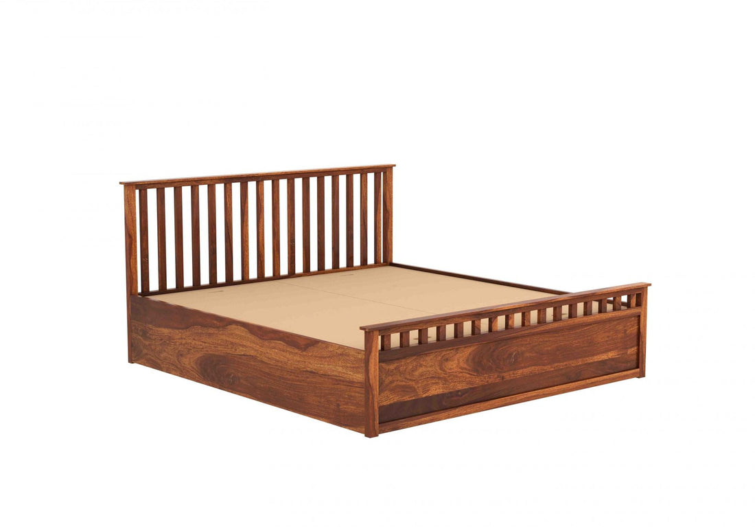 Craft D Art Sheesham Wood Queen Size Bed With Storage (Honey Finish)