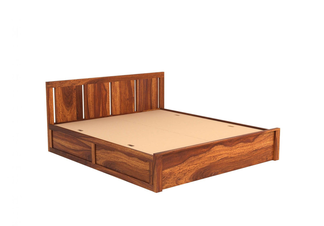 Craft D Art Sheesham Wood Queen Size Bed With Storage (Honey Finish)