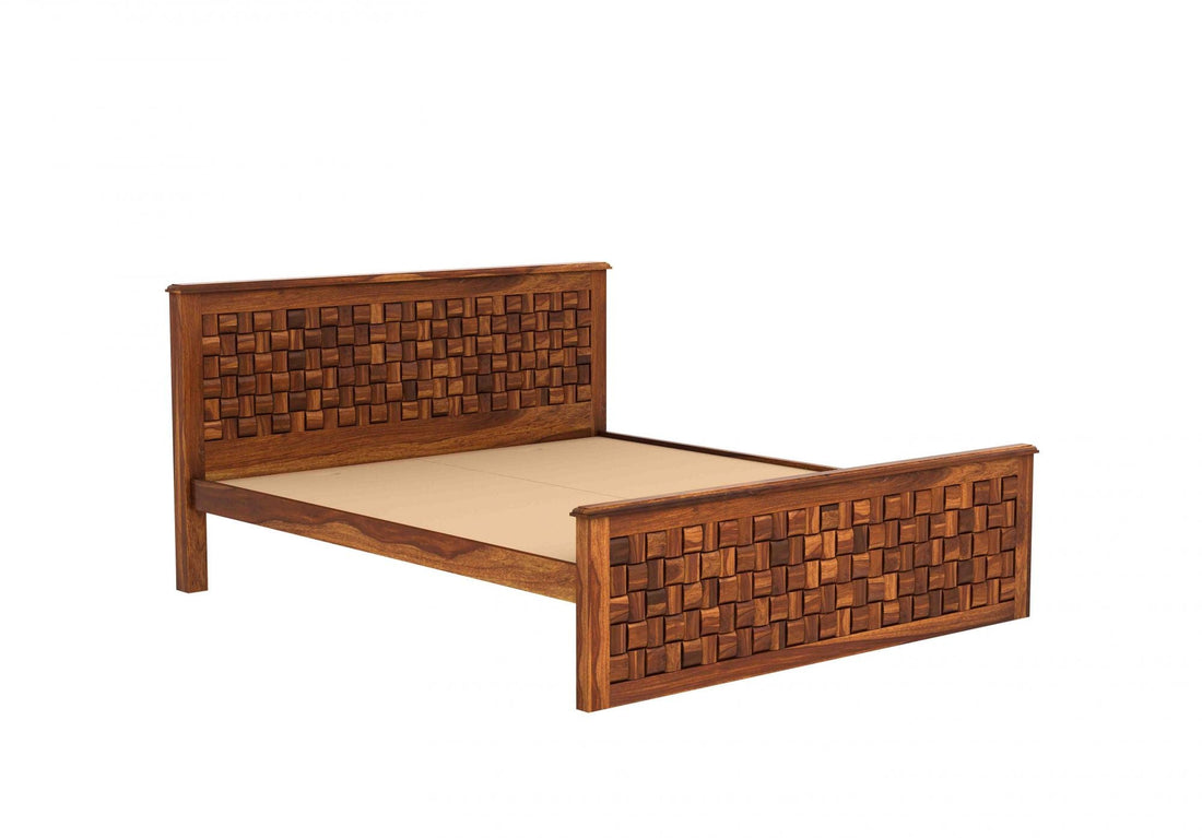 Craft D Art Sheesham Wood King Size Bed Without Storage (Honey Finish)