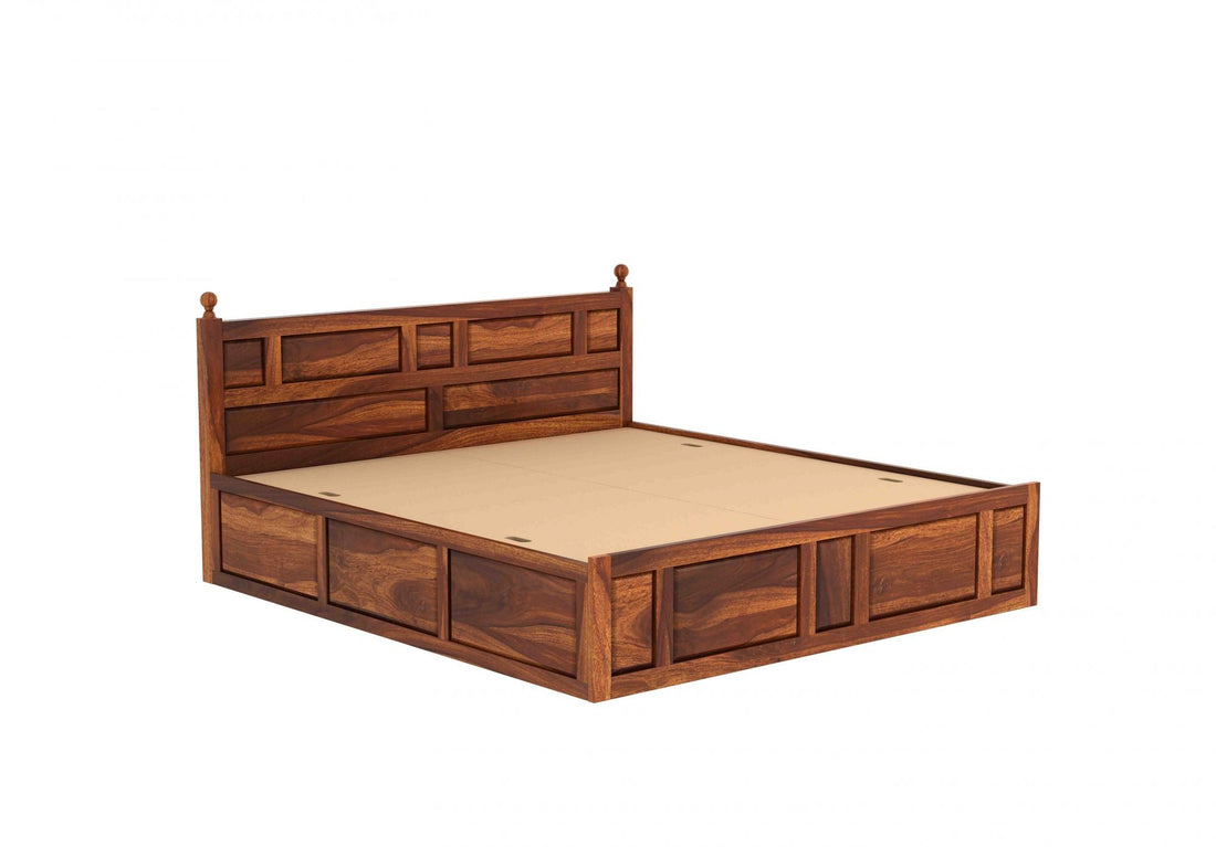 Craft D Art Sheesham Wood Queen Size Bed With Storage (Honey Finish)