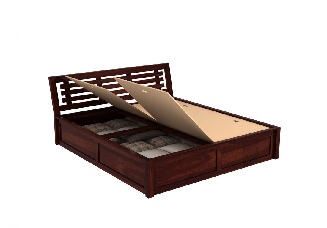 Craft D Art Sheesham Wood Queen Size Bed With Storage (Walnut Finish)