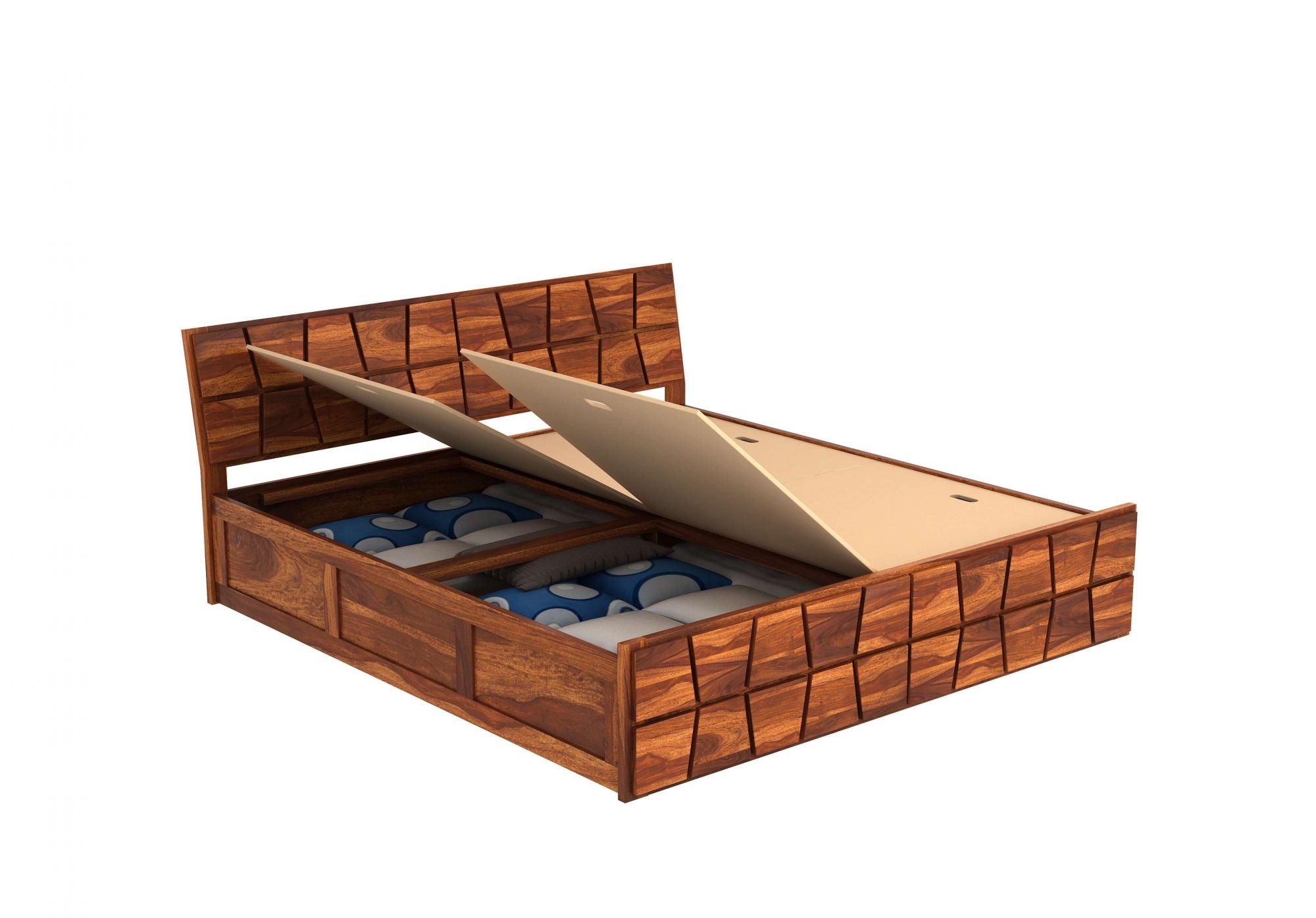 Craft D Art Sheesham Wood King Size Bed With Storage (Honey Finish)
