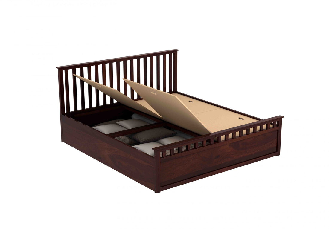 Craft D Art Sheesham Wood Queen Size Bed With Storage (Walnut Finish)